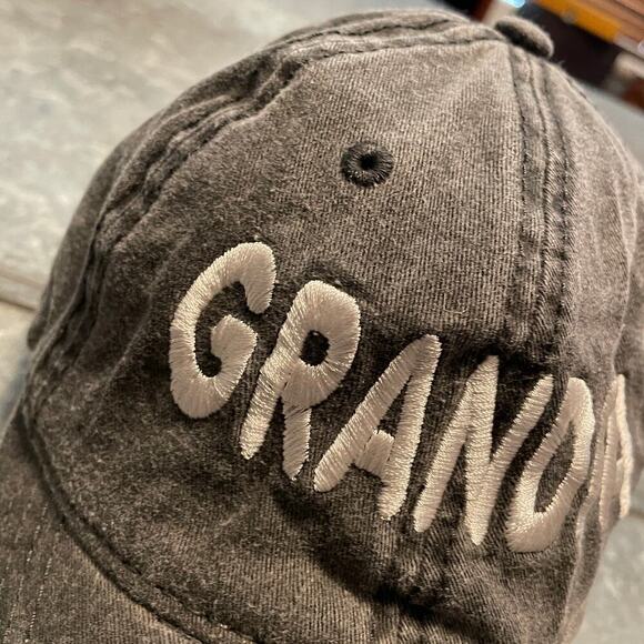 Grandpa Embroidered Hat Baseball Cap Cotton Gray Black Vintage Spellout - Picture 2 of 10